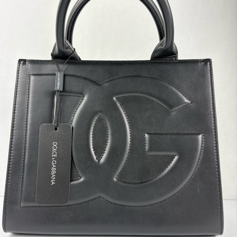 NEW DOLCE & GABBANA Black 3D Embossed Logo Leather Tote - New With Tags (NWT)